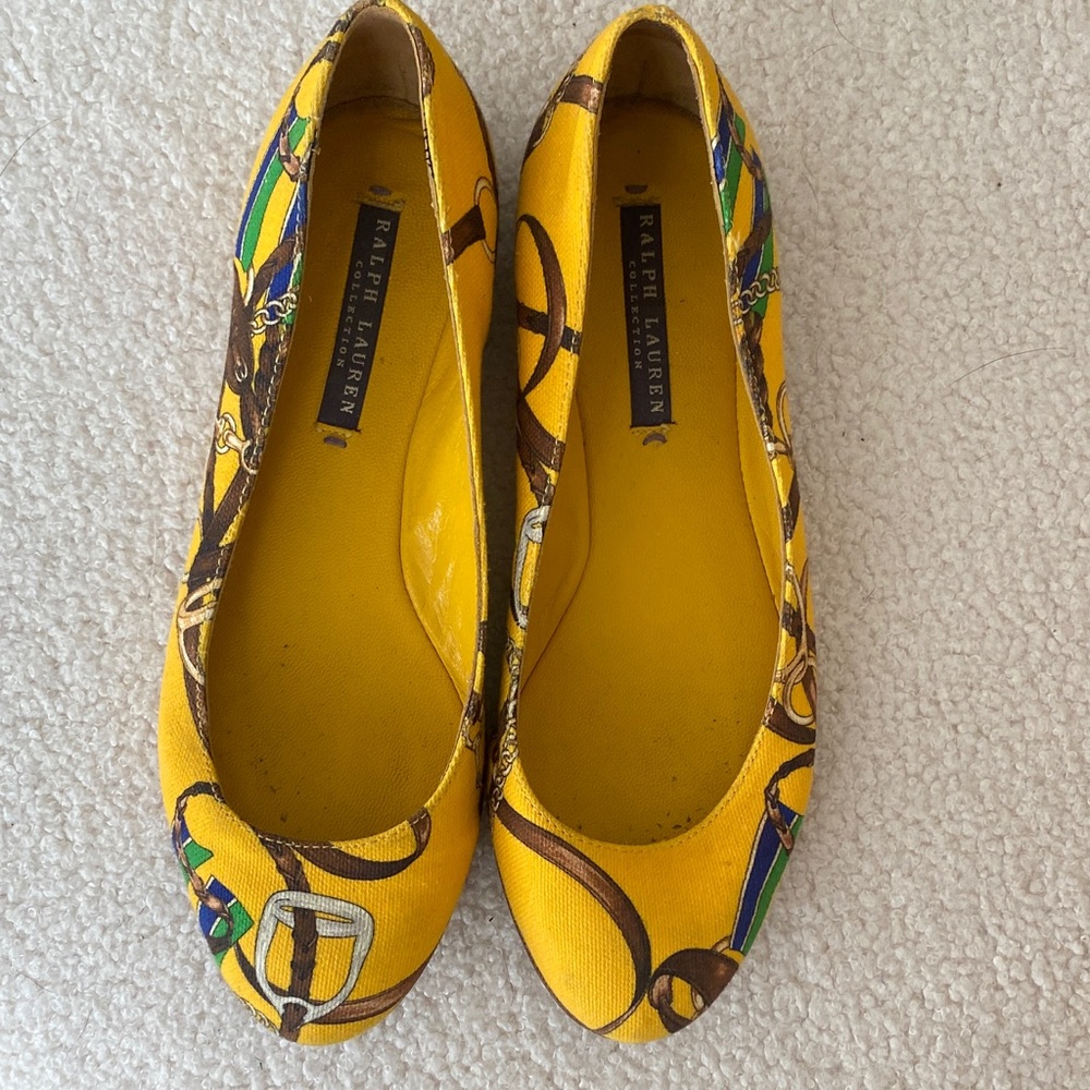 Ralph Lauren Women's Collection Yellow Equestrian Patterned Flats